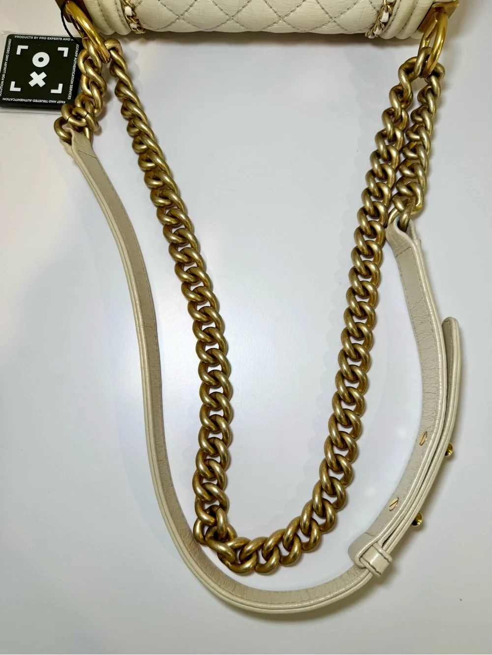Chanel Small Chain Around Boy Bag W Cream Quilted Aged Calfskin & Gold Hardware